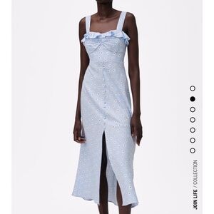 Zara Blue Sleeveless Midi Sundress with Square Neck